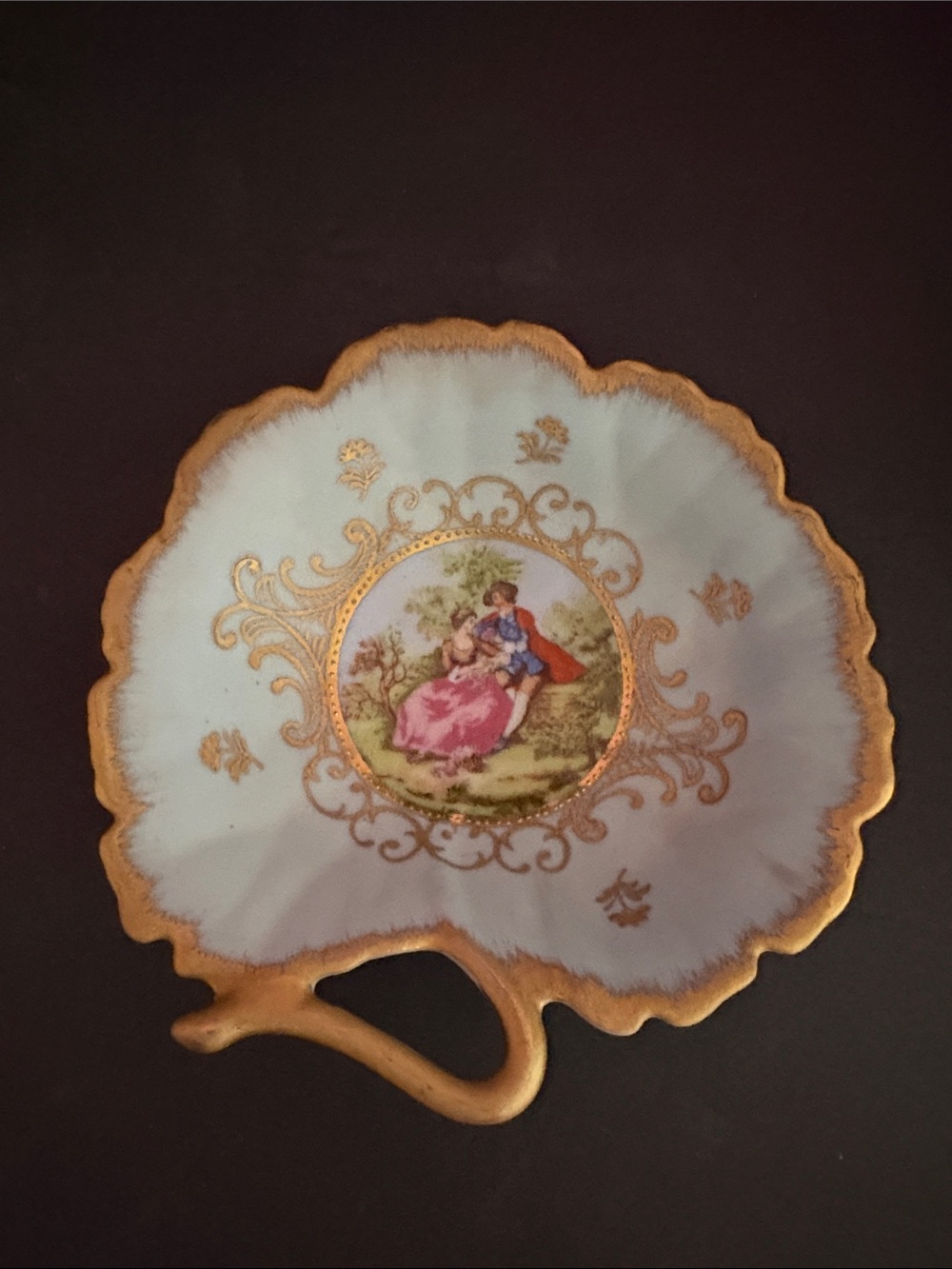 Vintage Lefton China Victorian Style Leaf Shaped Hand PaintedTrinket Dish #377